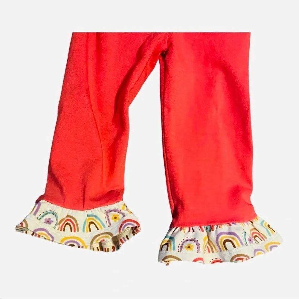 Rare Additions  Girls' 12 Months orange Ruffle Leggings with Rainbow Trim